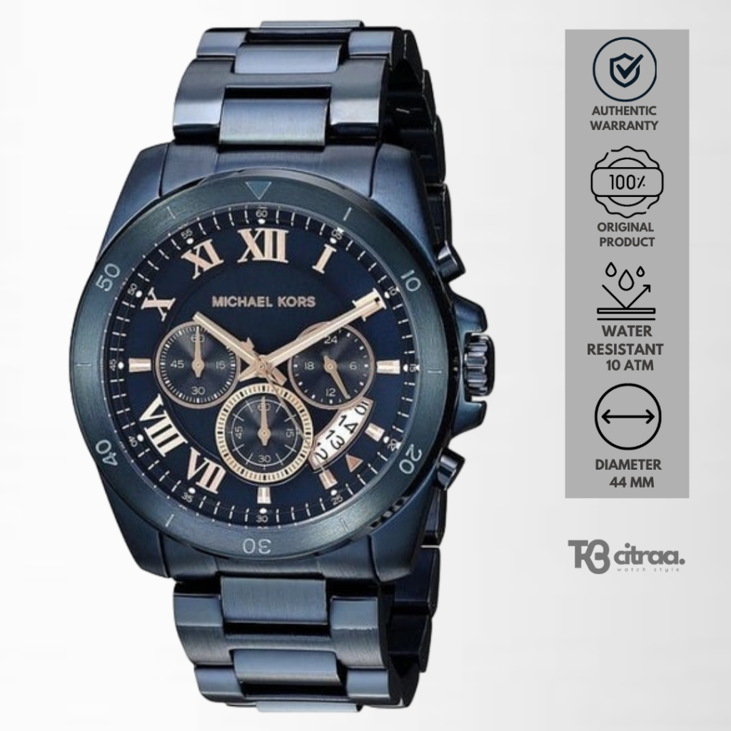 jam tangan fashion pria Michael Kors brecken analog strap rantai chronograph stainless steel water r