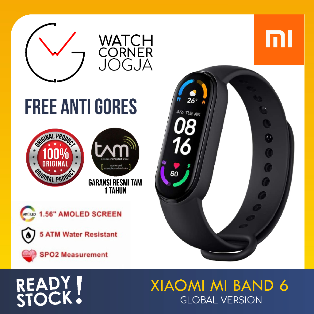 TAM Xiaomi Mi Band 6 5 GLOBAL Version Colored Screen AMOLED ORIGINAL Smartwatch Miband 6 - Mi Band