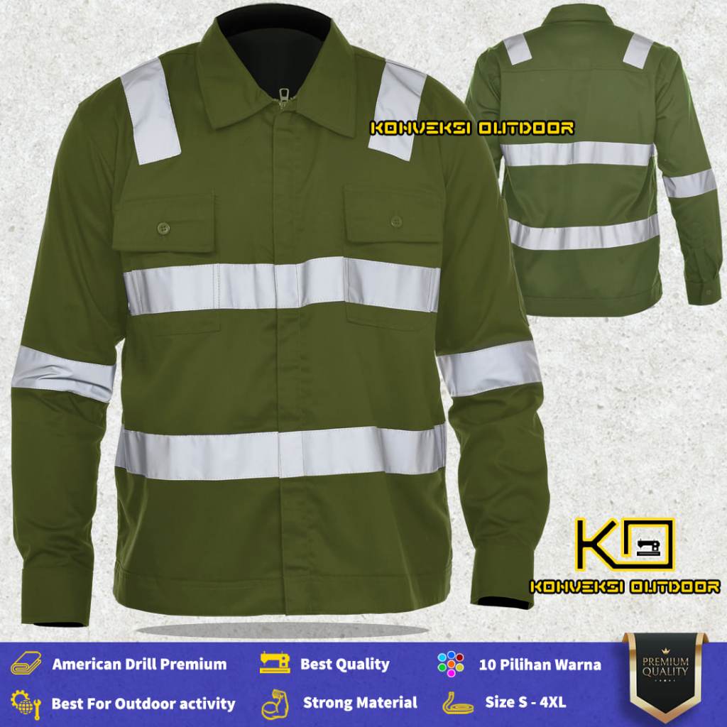 Kemeja Safety Zepper Pria Lengan Panjang - Baju Kemeja Kerja Proyek Wearpack Safety Zepper K3 Lapang
