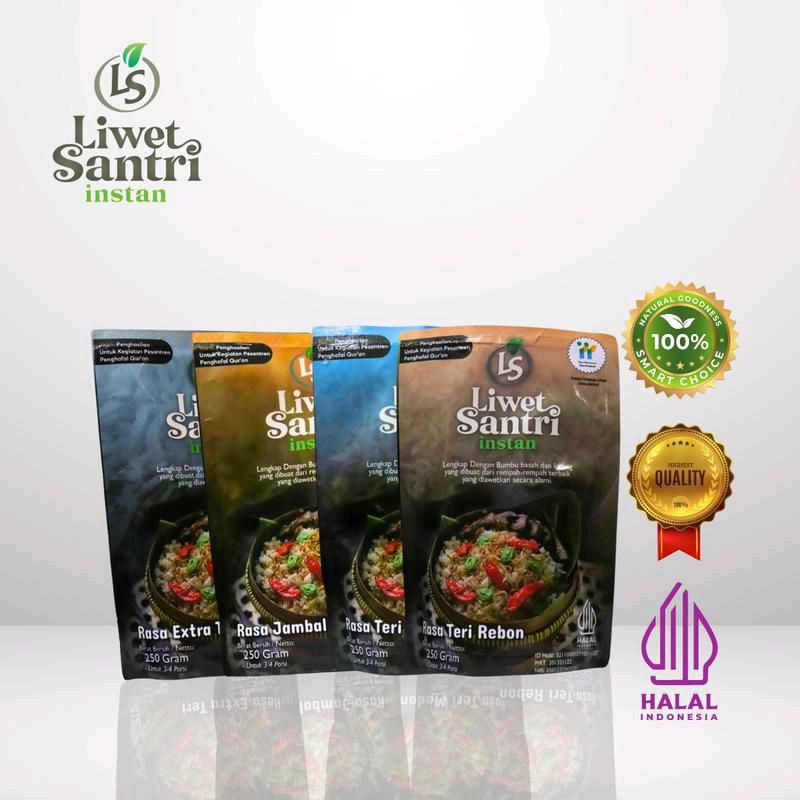 

Nasi Liwet Santri Instant Kemasan 250gr lengkap dengan bumbu all variant rasa (Extra Teri, Jambal, Rebon, Teri Medan)
