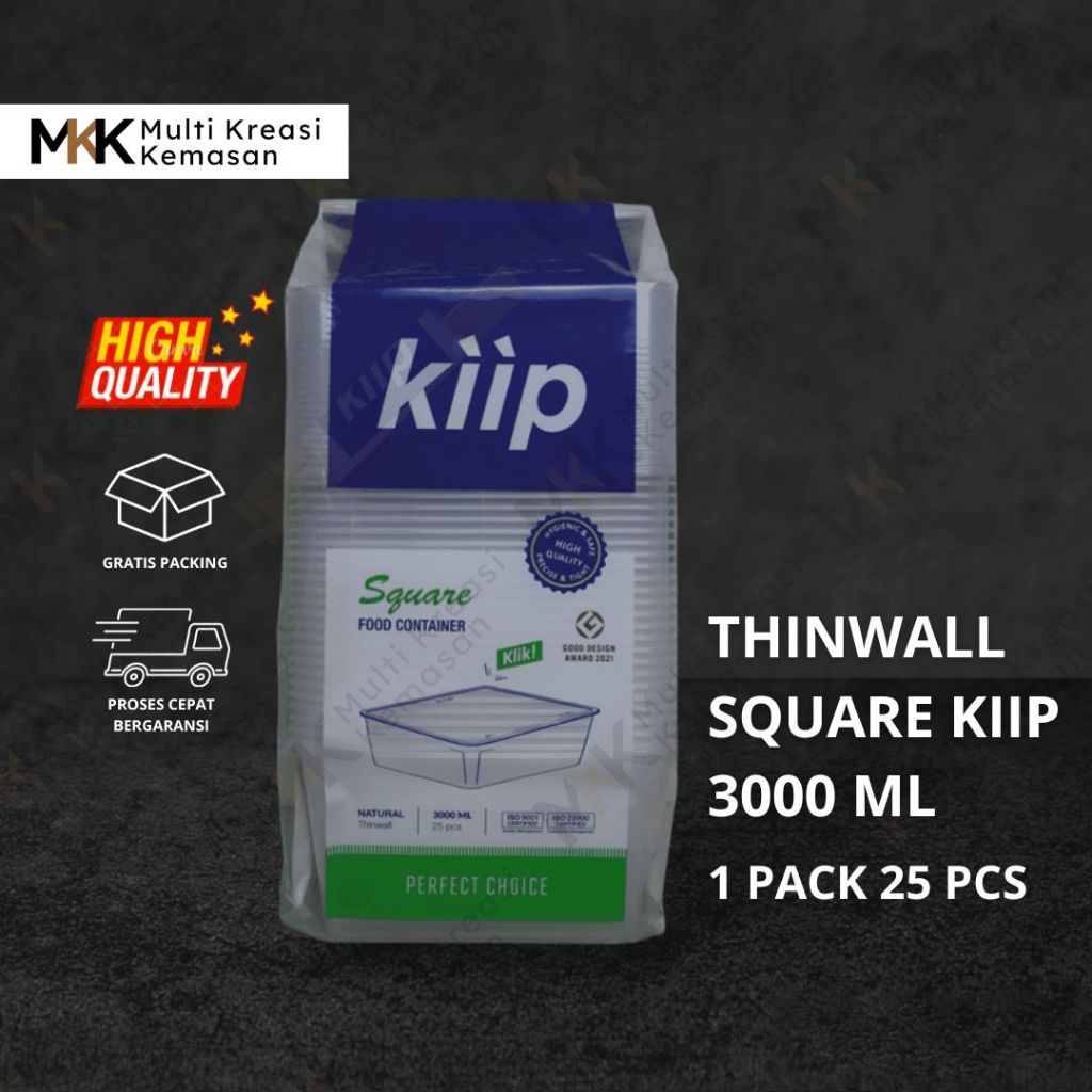 Thinwall SQUARE KIIP 3000ML 25 PCS Kotak makan - Kotak plastik - Wadah Box Penyimpanan Makan