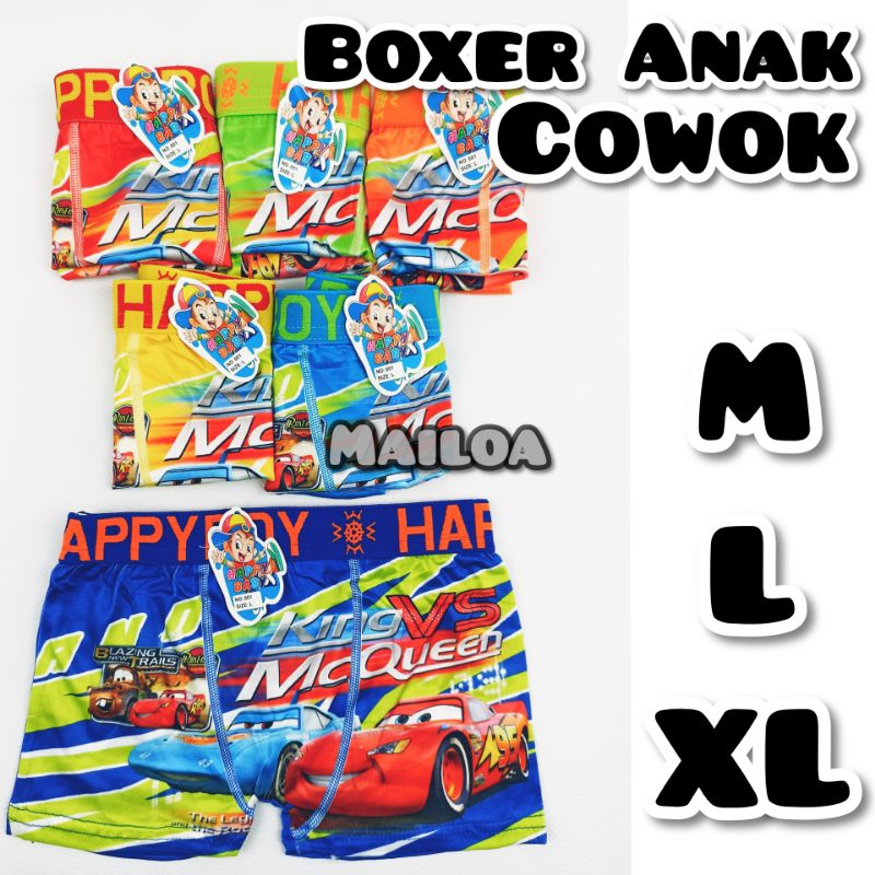 GROSIR - 6 PCS Setengah Lusin Boxer Anak Cowok HAPPY BOY M L XL Bx Brief CD Celana Dalam Bocah Super