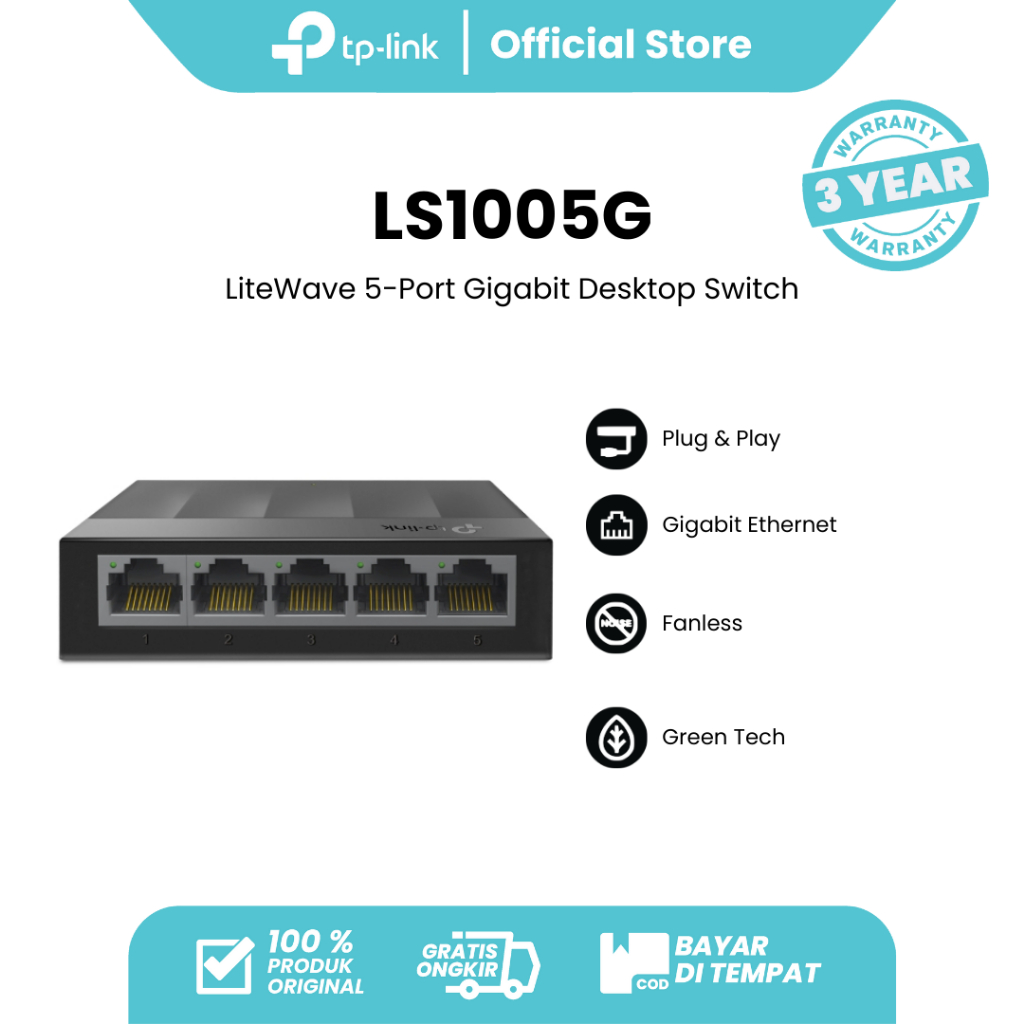 TP-Link LG1005G 5 Port Gigabit Unmanaged Switch Desktop Ethernet Splitter Unshielded Network Fanless