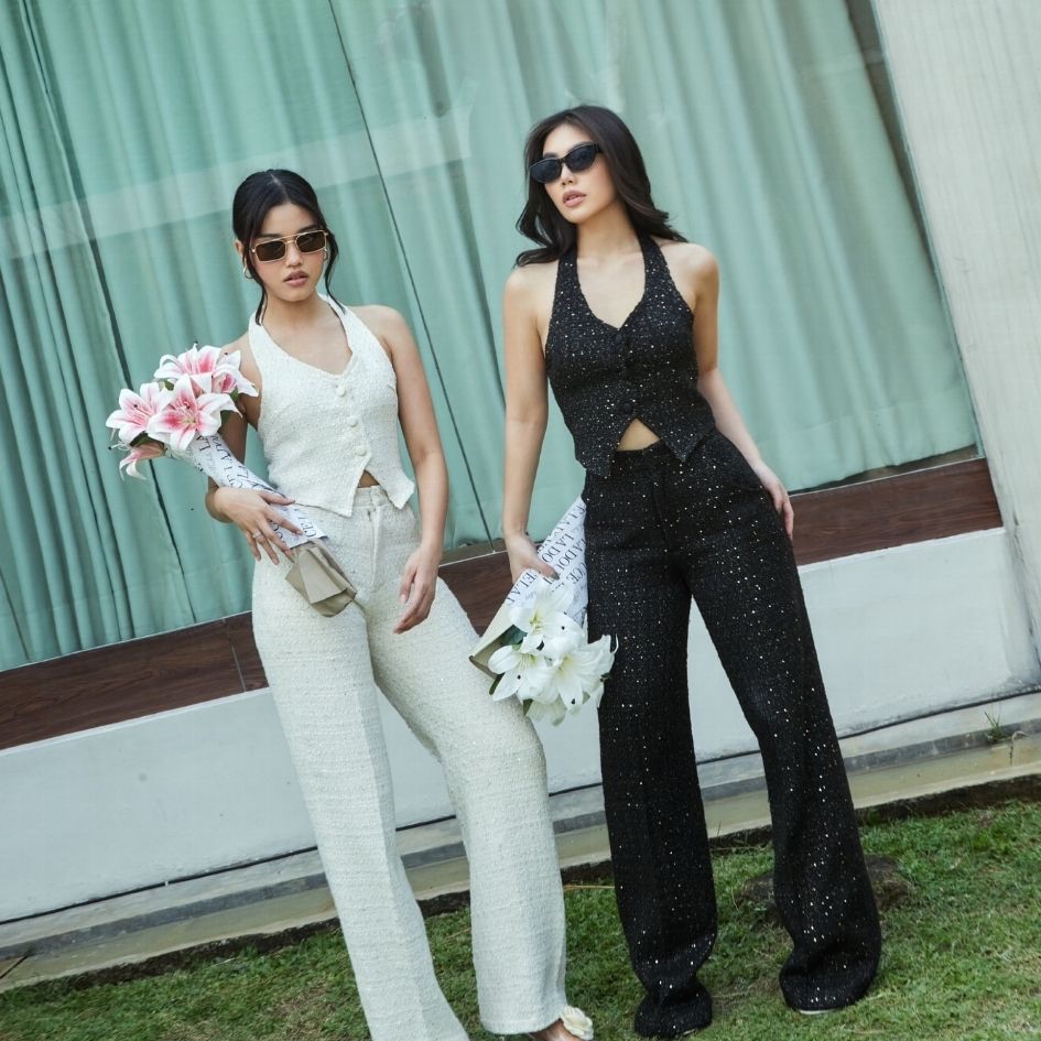 LADOUCE - Ludlow Waverly Tweed Set | Waverly High Waist Tweed Pants | Ludlow Halter Tank Tweed Vest 