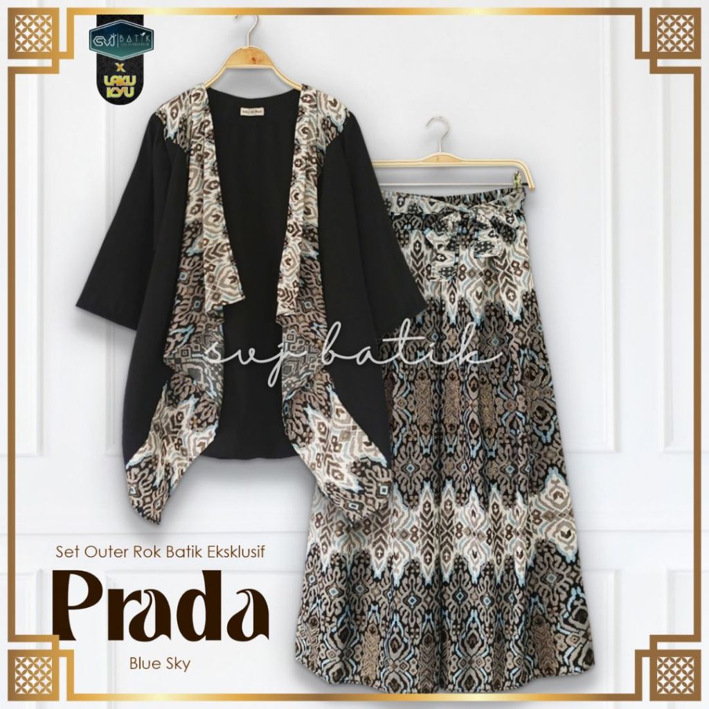 BATIK WANITA MODERN OUTER ROK prada blue SETELAN KEKINIAN BAJU KERJA KANTOR KONDANGAN SVJ BATIK