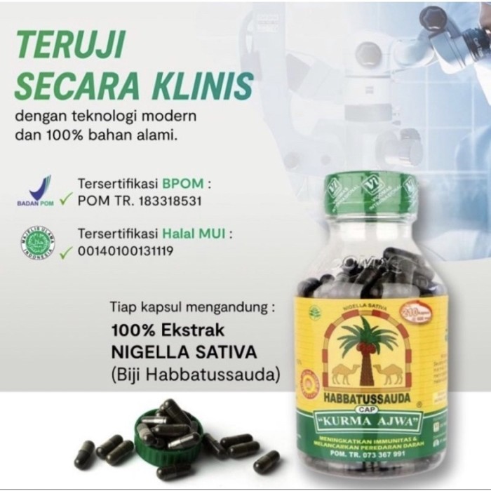 HABBATUSSAUDA CAP KURMA AJWA 210 KAPSUL/EKSTRAK HABBATUSSAUDA ORI IMPORT