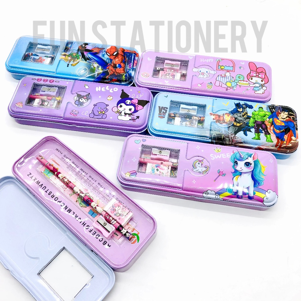 

TEMPAT PENSIL KALENG LPY-97-3 + STUDY SET / PENCIL CASE / KOTAK PENSIL SANRIO SPIDERMAN UNICORN
