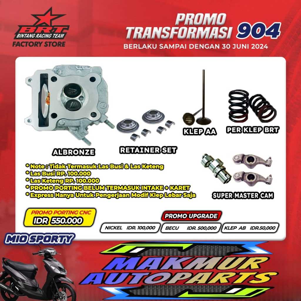 BRT Mio Sporty Head - Klep - Per Klep - Master Cam - BINTANG RACING TEAM BRT