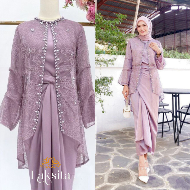 Oneset Clarissa Dress Maxy Velvet Set Inner Outer 2 in 1 Gamis Bridesmaid Brokat Cornelli Rok Lilit