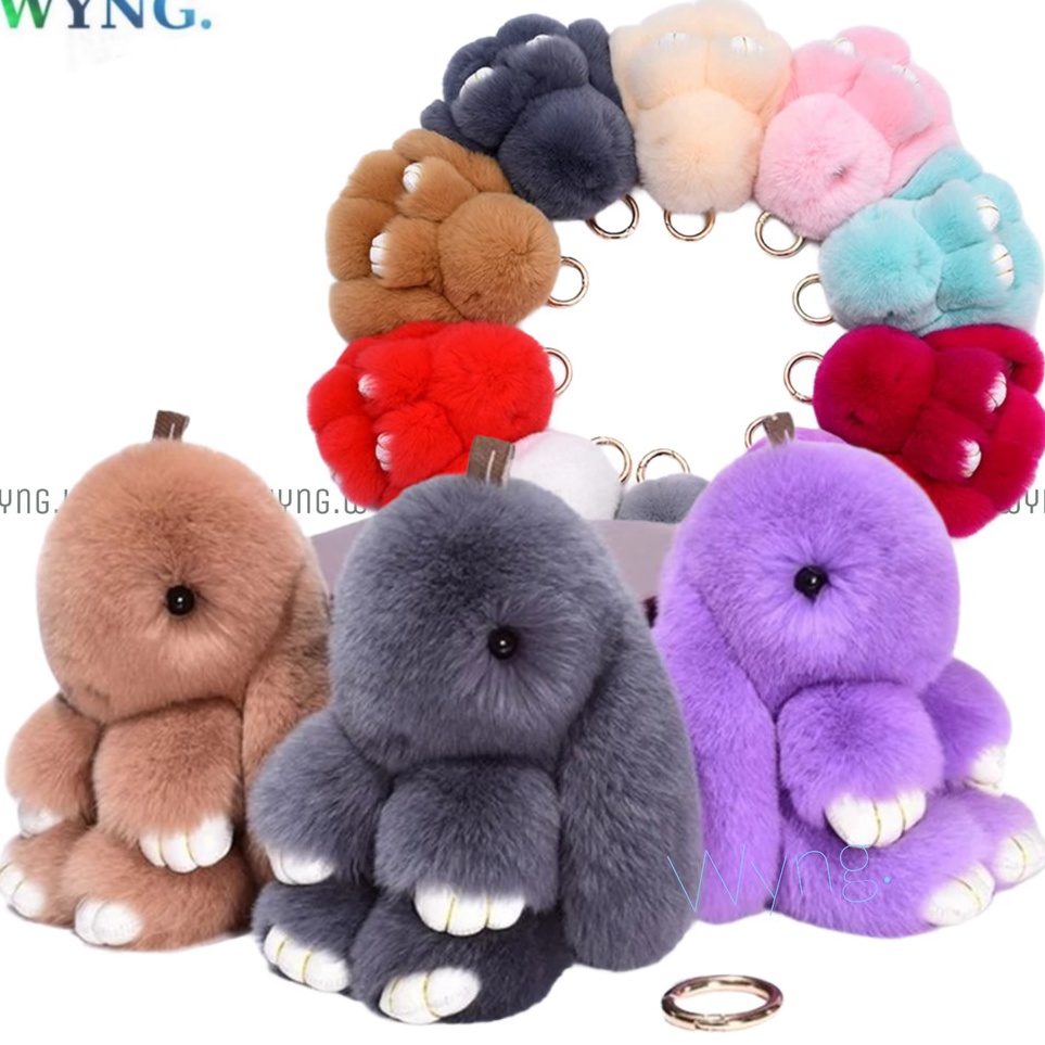 KODE P65C 14CM Copenhagen Gantungan Tas Bulu Sutra Keychain Boneka Kelinci Pompom Bunny Rabbit Bag K