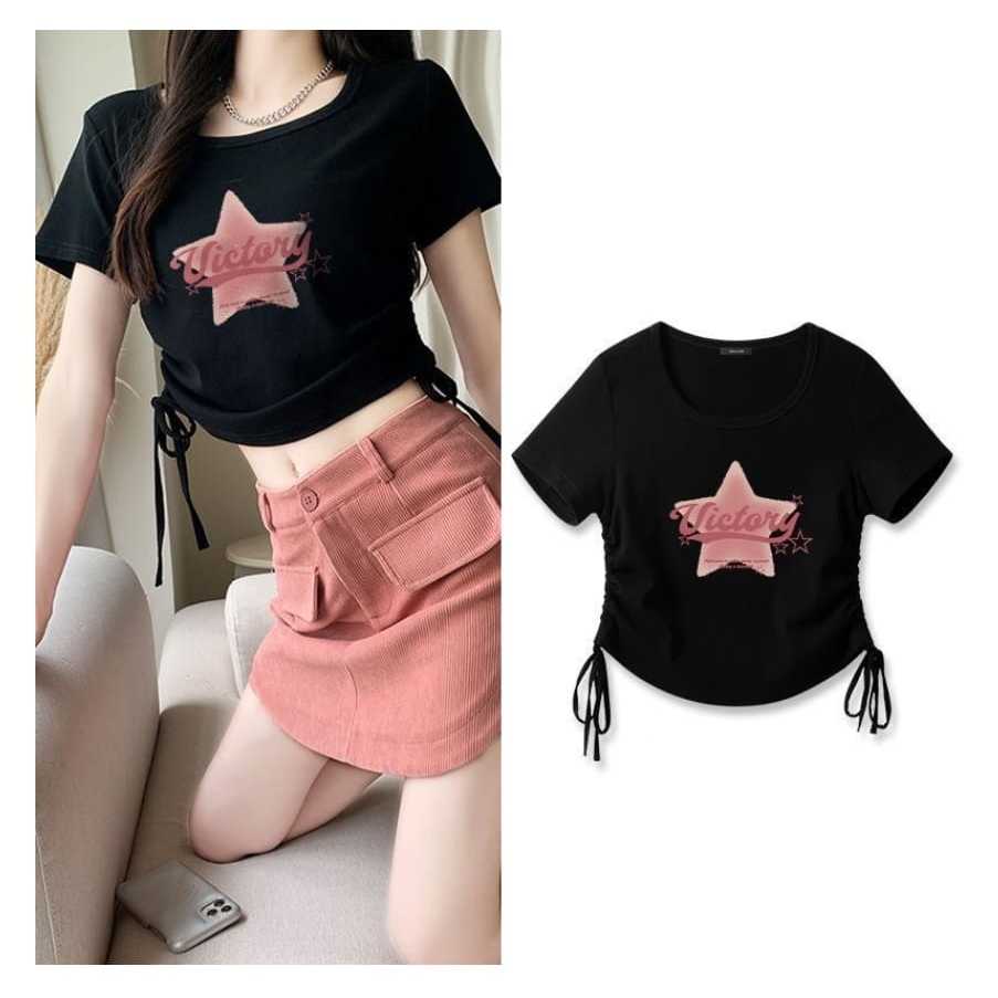 TSHIRT VICTORY CROP OVERSIZE TALI SERUT BAJU KAOS WANITA CROP TOP