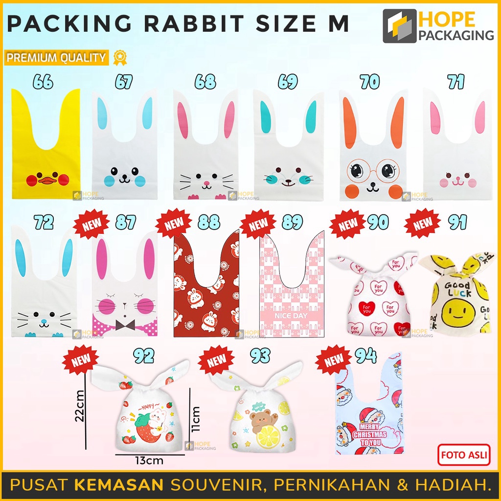 

READY STOK Harga 5 Pcs Kemasan Plastik Kelinci Size M Cookies Bunny Rabbit Packing Hampers Bingkisan Souvenir Ultah Plastik Permen Coklat