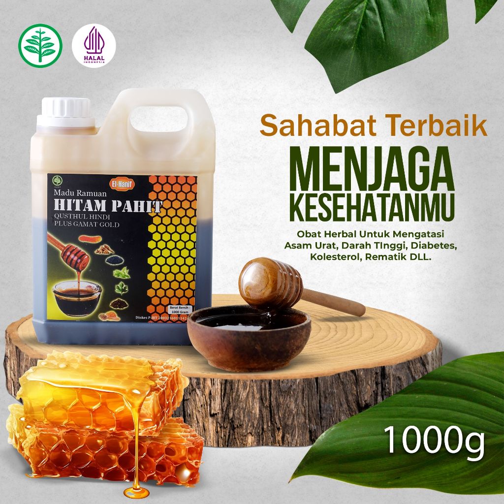 

Madu Hitam Pahit Gamat Gold 1KG Plus Daun Insulin Qusthul Hindi Suplemen Diabetes dan Asam Urat