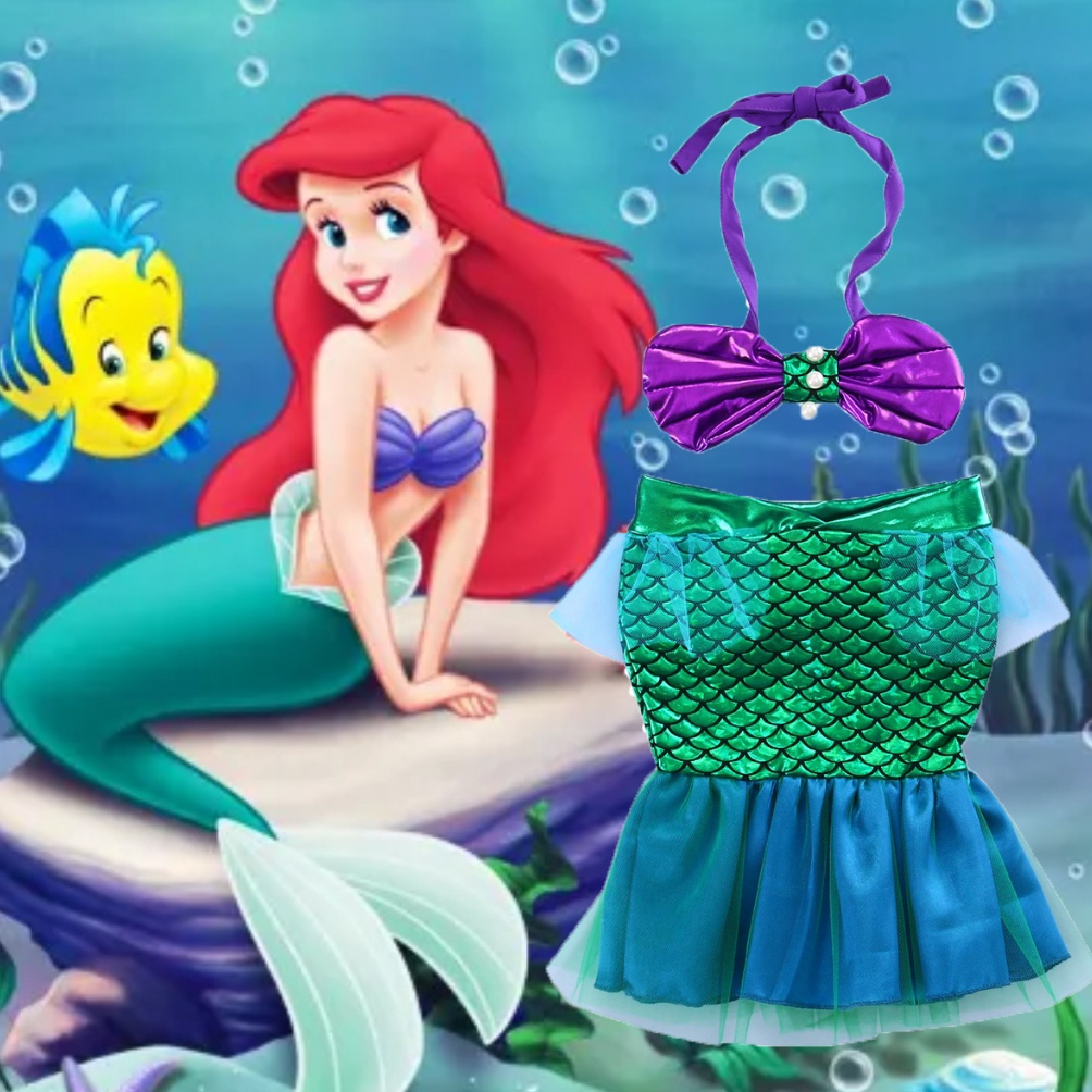 KODE V44X Baju Renang Putri Duyung Bayi Perempuan Atasan Bikini Halter Mutiara Kerang  Pakaian Renan