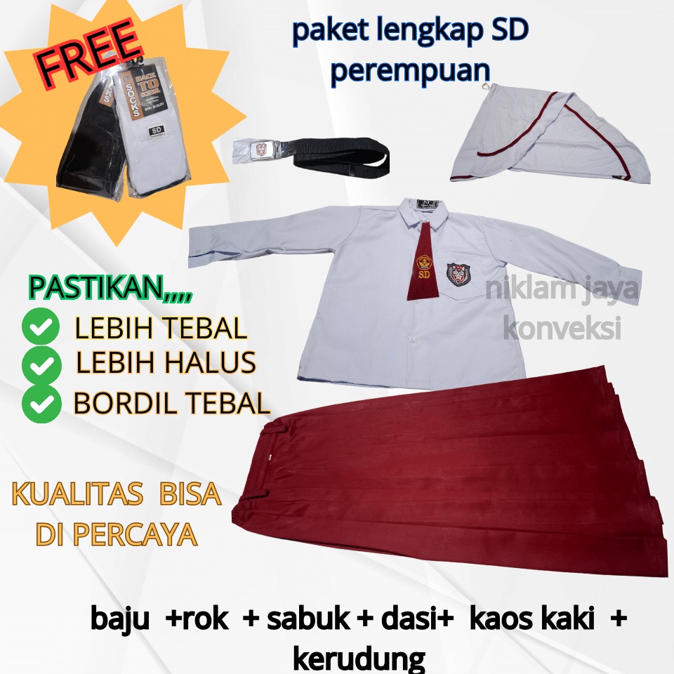 KODE O23P baju seragam sekolah sd paket lengkap seragam sd perempuan free kaos kaki seragam perempua