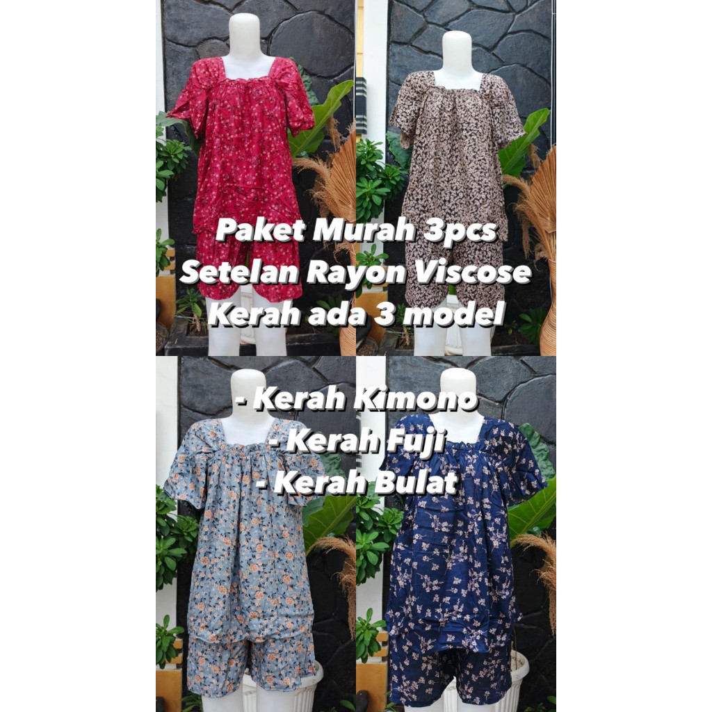 Grosir Daster Jakarta - 3pcs Setelan Wanita Motif Cantik Rayon Viscose Premium Bahan Adem