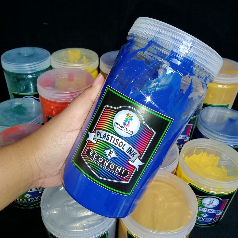 

KODE N5P Tinta Sablon PLASTISOL ECONOMY Brain Plus BIRU 1kg