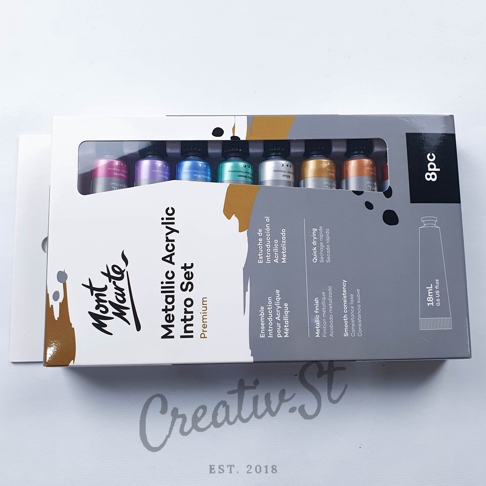 

Mont Marte Premium Metallic Acrylic Paint Set 8 Pc x 18 Ml Cat Akrilik Metallik x O7A7