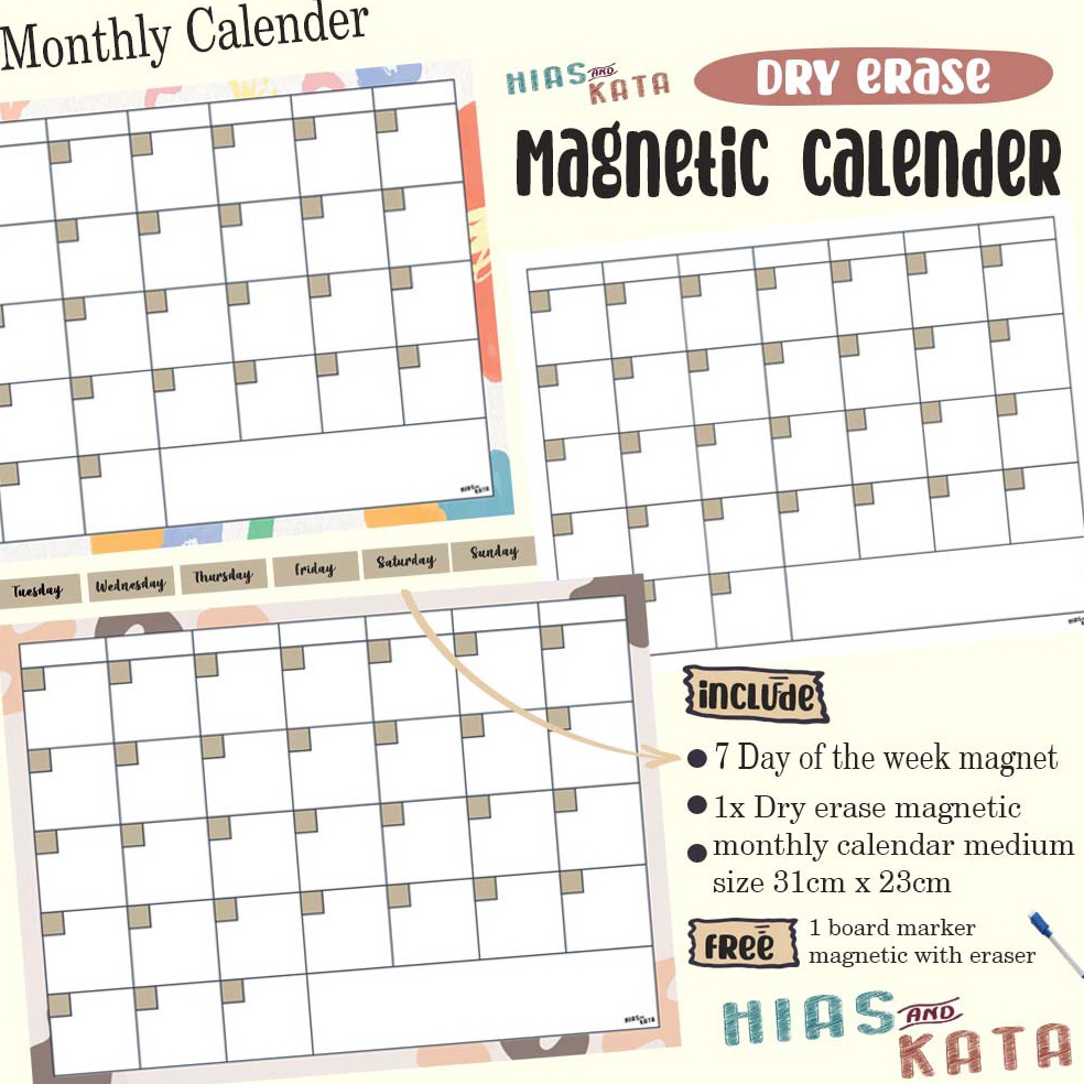 

magnetic planner monthly calender Flexible monthly planner with magnetic 7x days of the week medium size free 1pcs spidol wipe clean magnet y D8U6