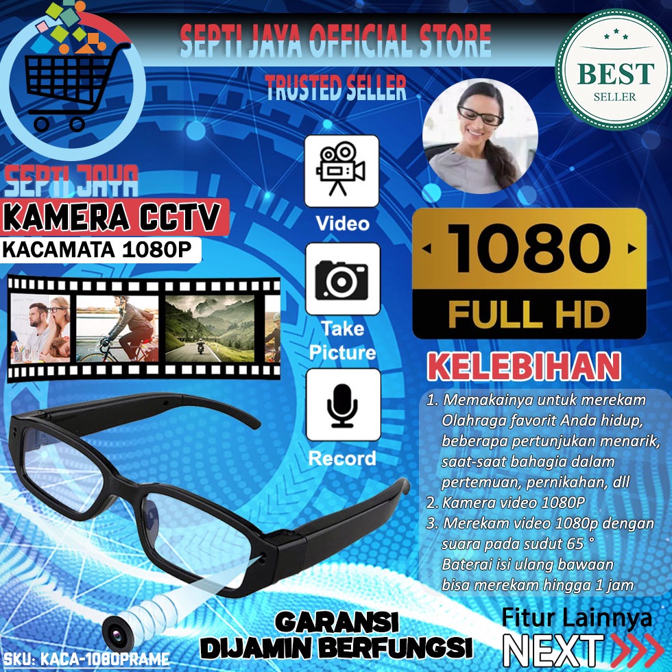 Mini Spy Camera Kacamata Glasses Eyewear Full HD 18P Action Cam Kamera Sport Olah Raga Pengintai Pen