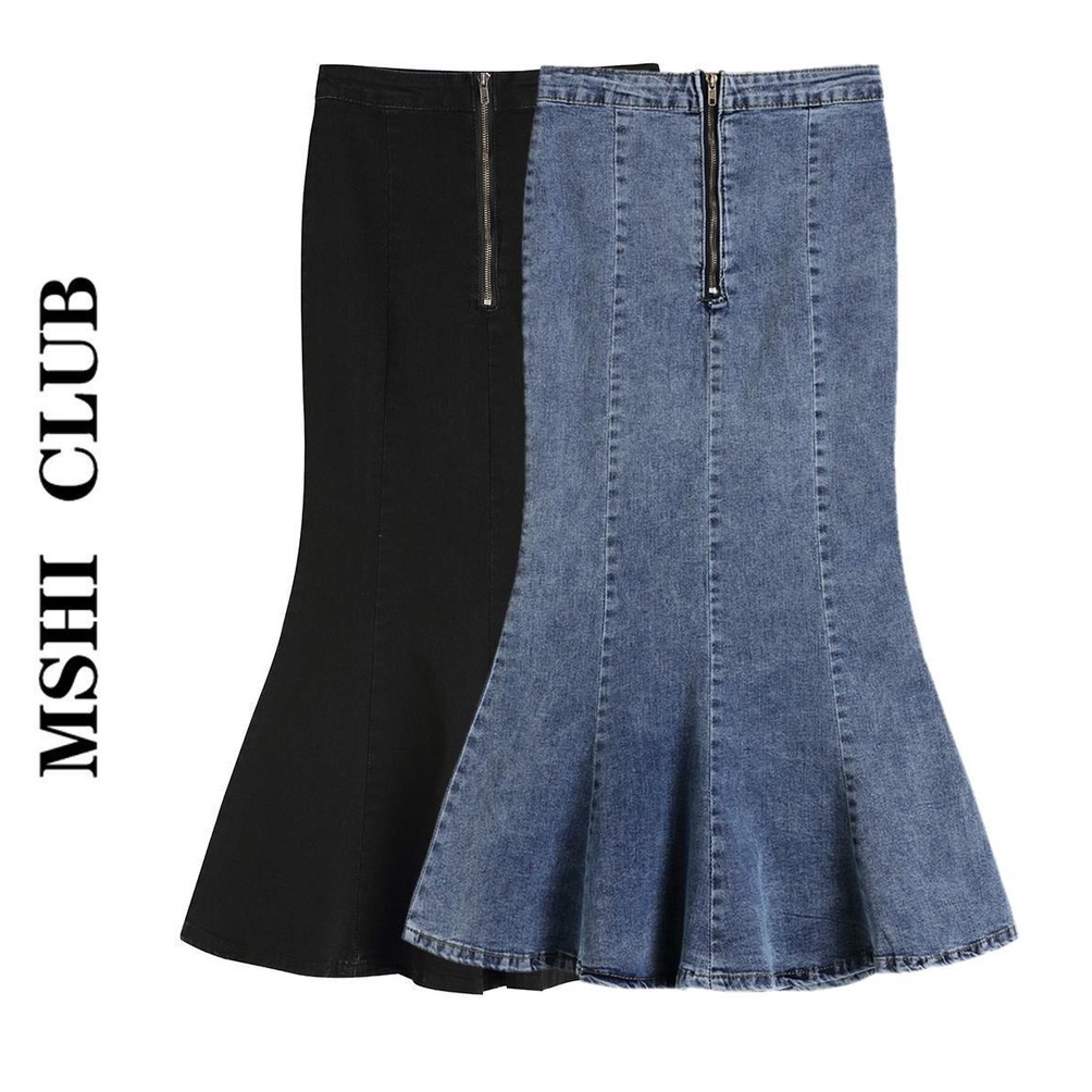 Rok Fishtail Fashion Kasual Rok jeans panjang wanita rok sobek JUMBO korean style wanita rok belah s