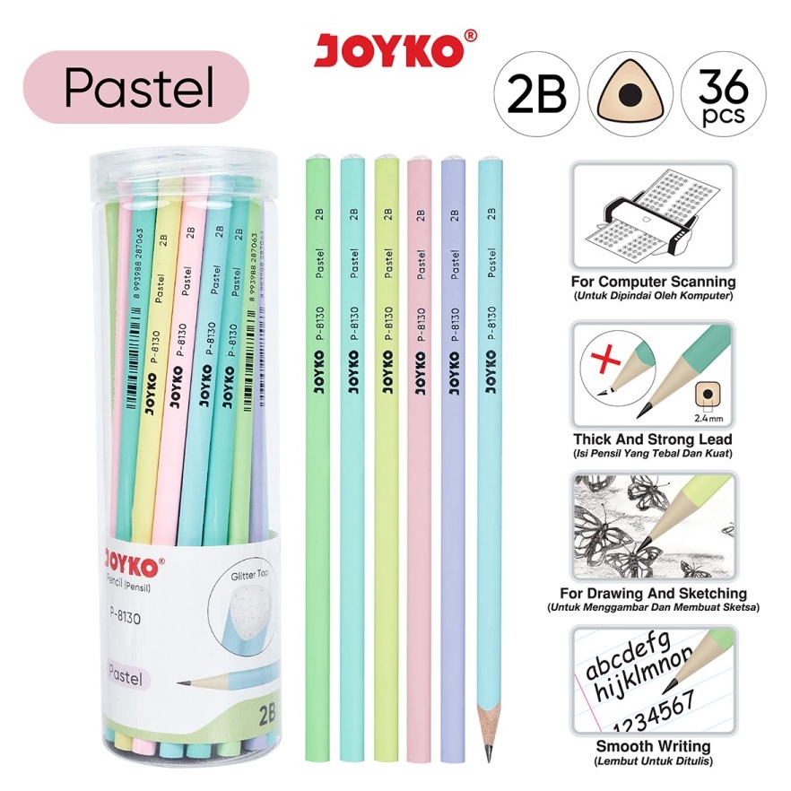 

Pencil Pensil Joyko P813 2B 1 Drum 36 Pcs Pastel h AX8