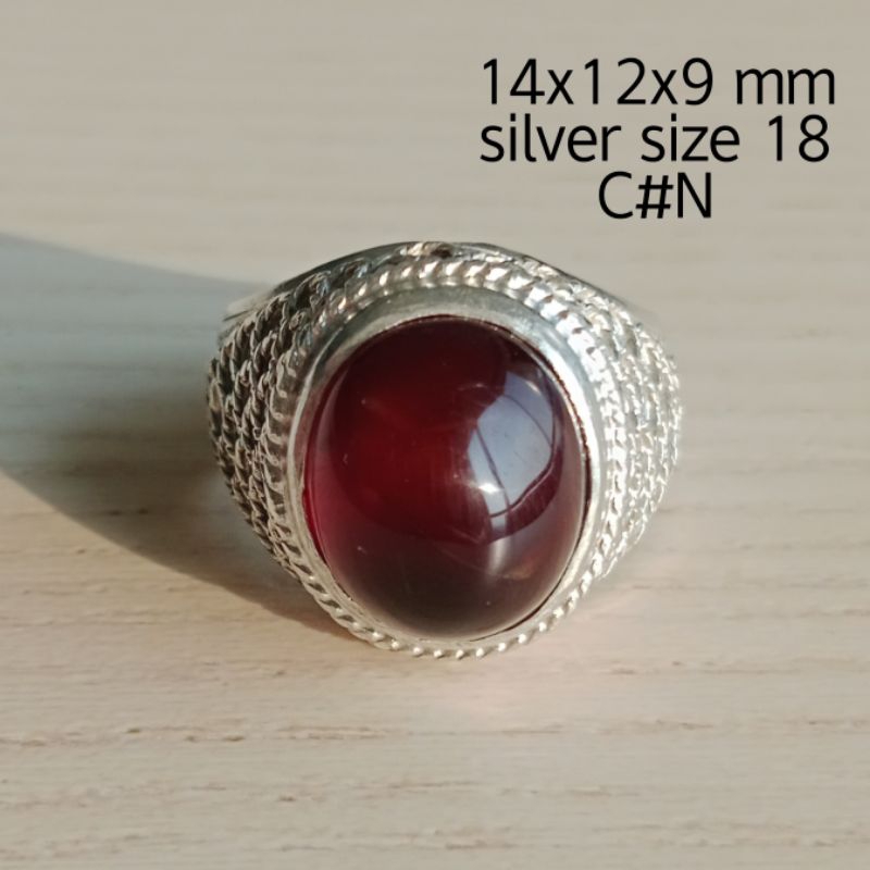 ring perak, batu permata natural red garnet