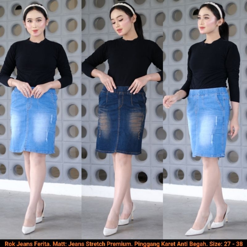 Rok Jeans Wanita Pendek Ferita Size Standar Dan Jumbo Stretchy