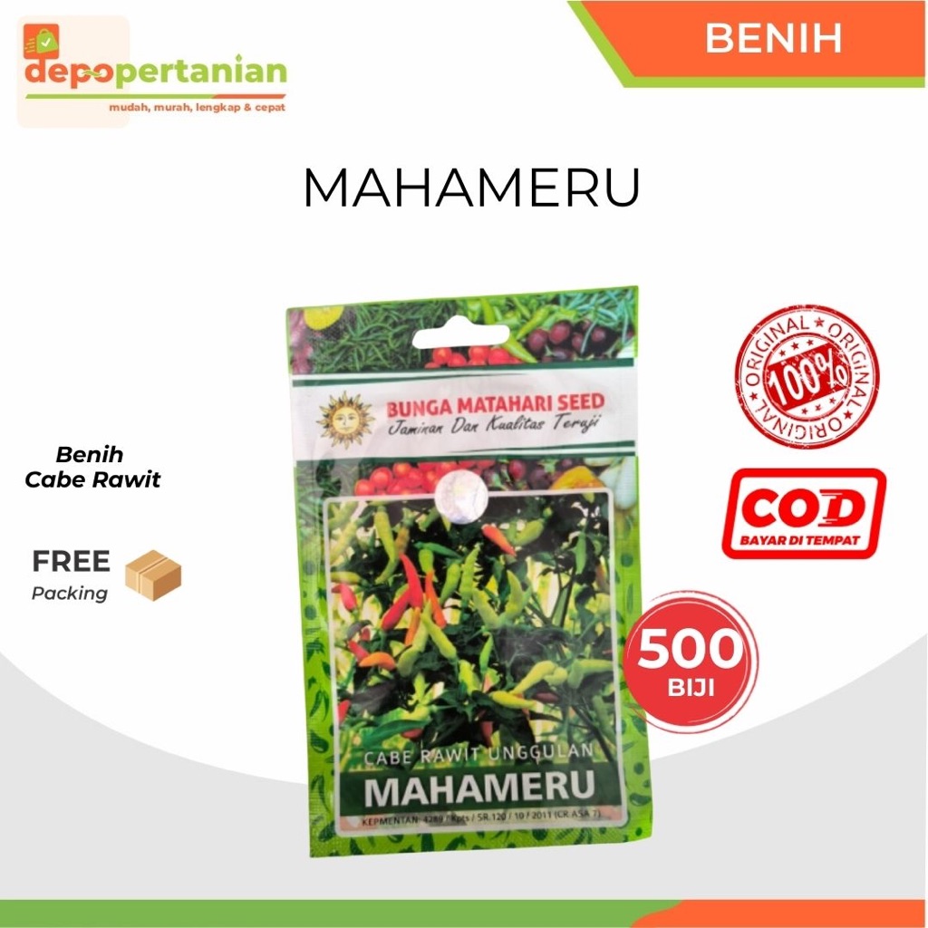 Depo Pertanian - Benih Cabe Mahameru isi 500 Biji Bibit Cabai Rawit Cap Bunga Matahari Seed