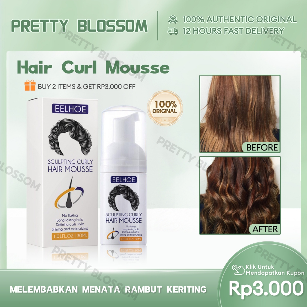 EELHOE [Beli 3 Gratis 2] Sculpting Curly Hair Mousse 30ml Curly Cream Curly Hair Styling Elastin Pre