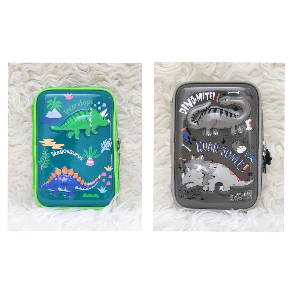 

Kotak Tempat Pensil Anak Cowok 3d timbul dino dinosaurus dinosaurs grey green Hardcase hard case tebal murah