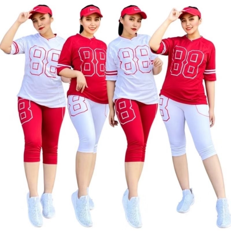 setelan baju senam wanita merah putih setelan baju aerobic setelan baju zumba merah putih setelan 88