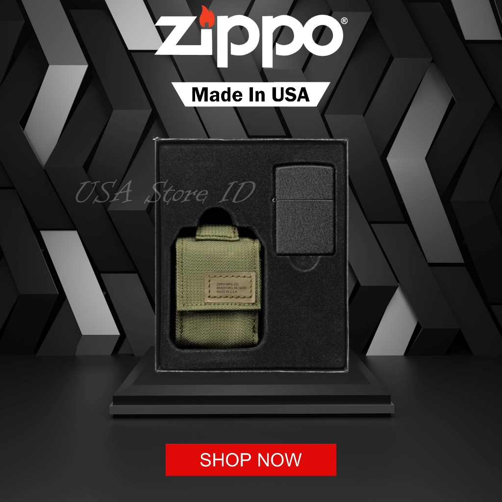 Korek Zippo Tactical Pouch and Black Crackle® Windproof Lighter Gift Set 49400 Original Made In USA