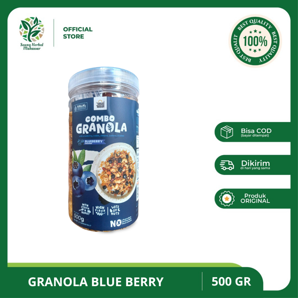 

Granola Blueberry Timur Tengah - Makanan Sereal Sehat Original - 500 Gram & 250 Gram