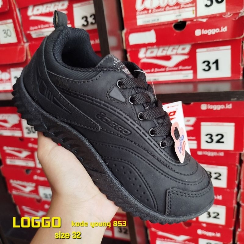 SEPATU SEKOLAH HITAM LOGGO | SEPATU JUNIOR LOGGO HITAM