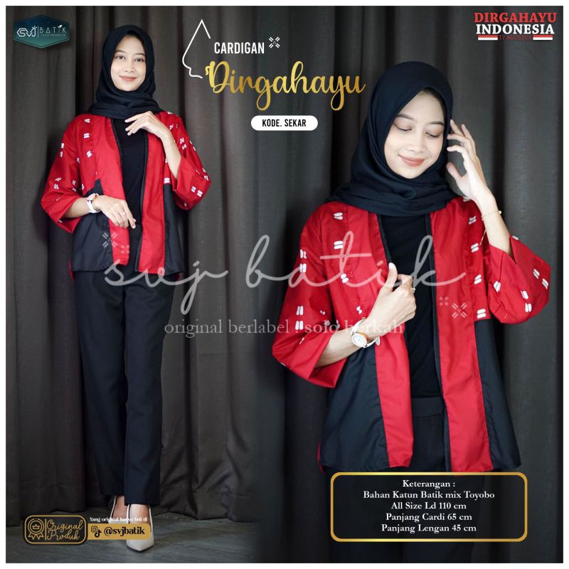Cardigan Batik Merah putih/Bahan katun batik mix toyobo