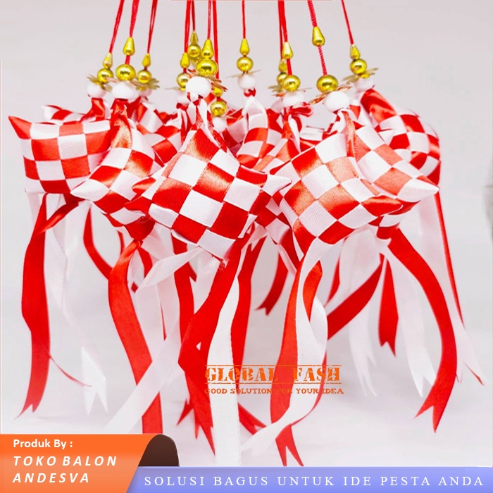

isi 12 ketupat pita satin merah putih / hiasan ketupat gantung mobil / aksesoris hut ri agustusan