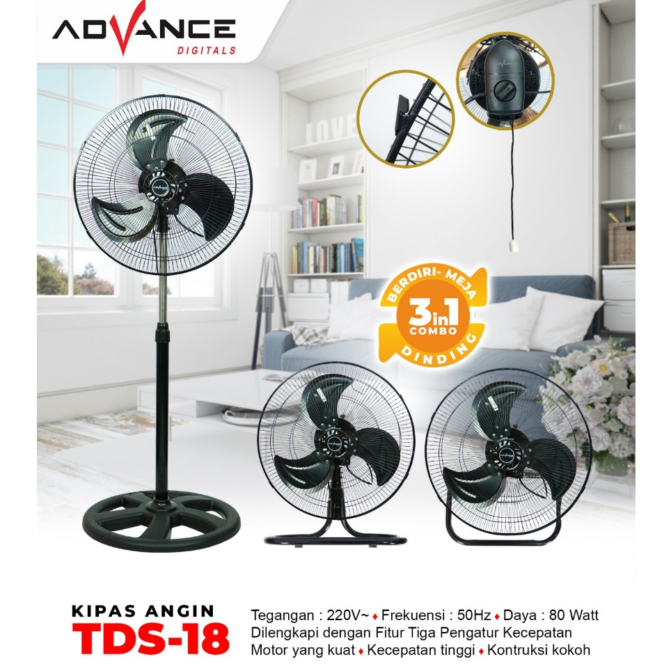 Kipas Standing Advance 16 inch 18 inch Angin Tornado Garansi Resmi 1 Tahun