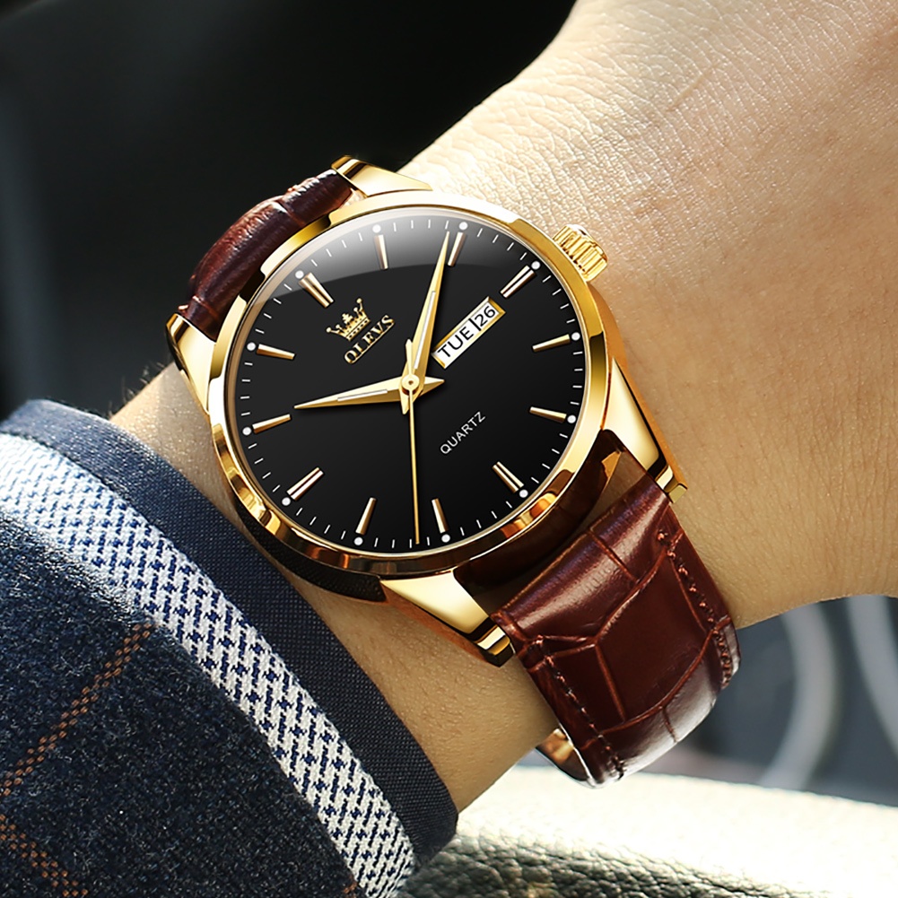 ORIGINAL OLEVS JAM TANGAN COUPLE PASANGAN ORIGINAL ANTI AIR ANALOG KULIT TERBARU COD