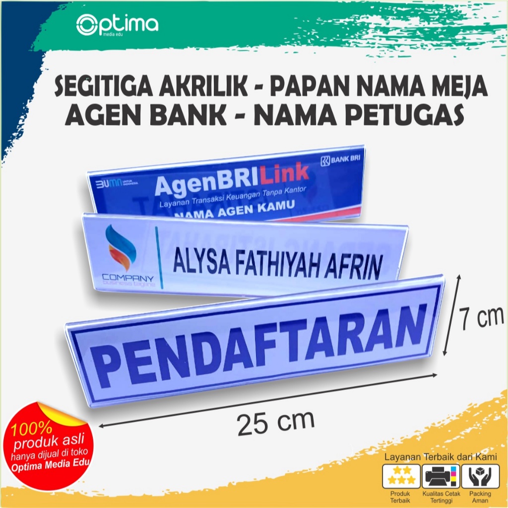 

Akrilik Tipe Segitiga 2 sisi , Akrilik Nama, Akrilik Meja , Papan Nama Meja, Brilink, Teller,,Custom