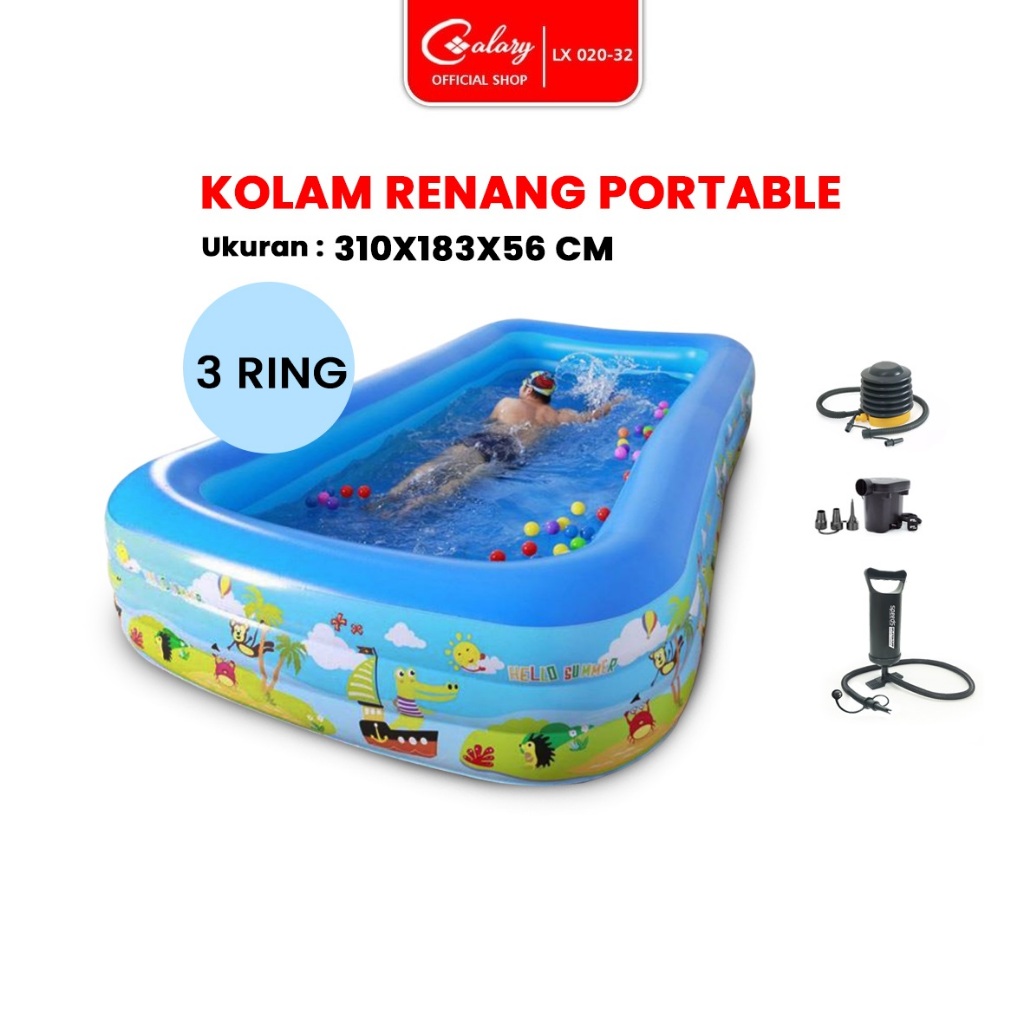 CALARY  Kolam Renang Anak 310x183x56cm Jumbo Tiup Pompa Bahan Lentur Portable 020-32