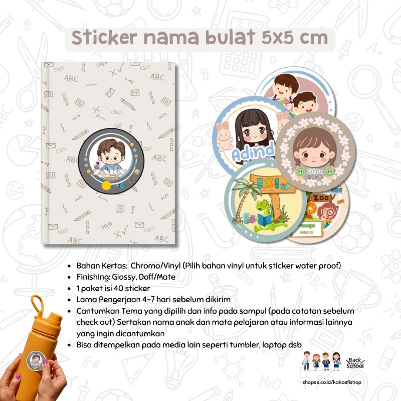 

Sticker Label Bulat Bulat Custom Nama Untuk Buku dan Barang Pribadi Ukuran 5x5 cm