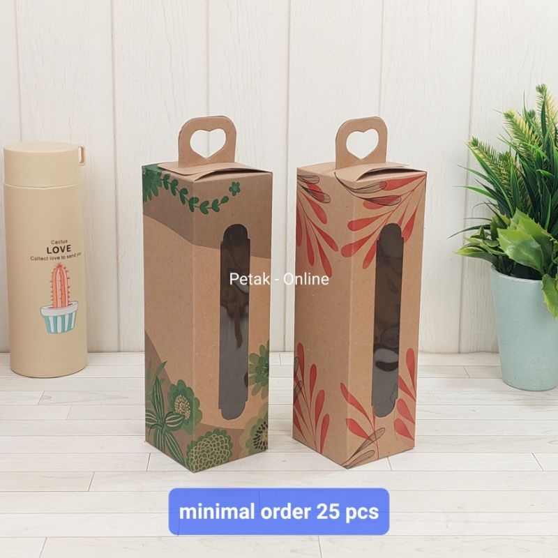 

25 Pcs, Box Coklat 6.5 x20 Cm Kemasan Botol/ Tumbler, Box Tenteng Love Coklat