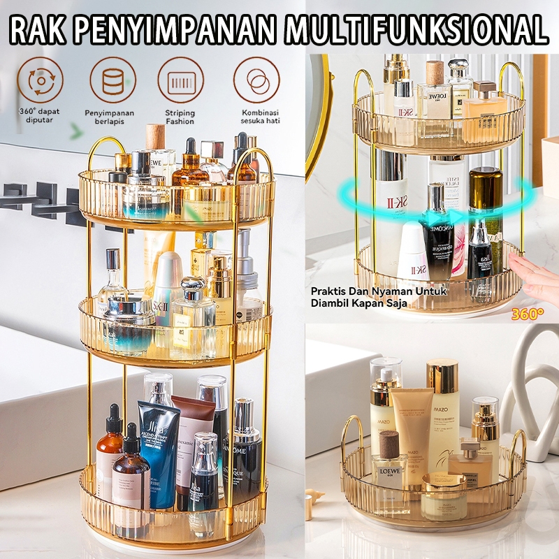 Rak Makeup Gold / STR / Rak Gold / Rak Bumbu / Rak Dapur/ Rak Putar / Sea Lazy Rak Rotating 360"