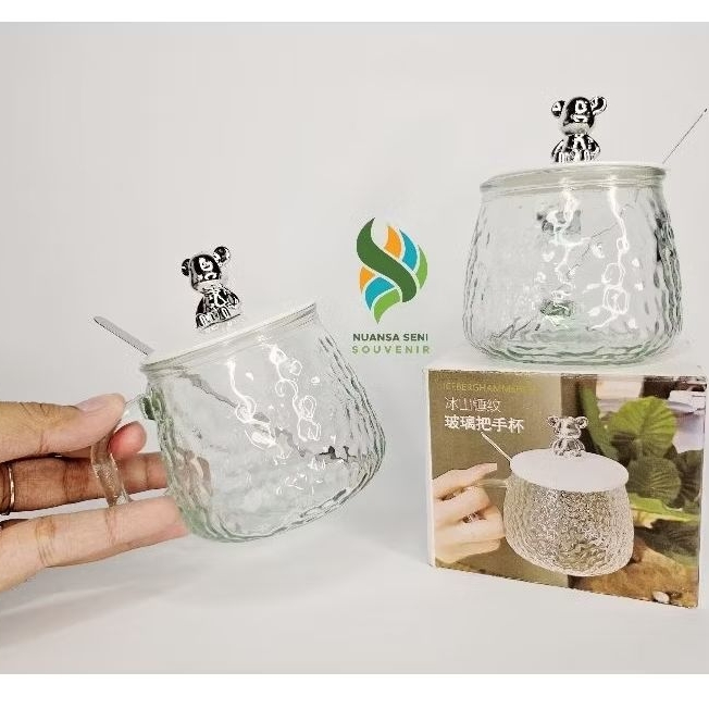 Souvenir Gelas Kaca Aesthetic Ala Korea 350ml Simple Elegan Coffee Cup Free Sendok