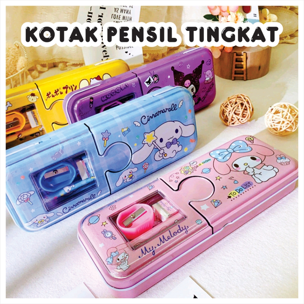 

Kotak Pensil Sanrio Dua Tingkat Dapat Pensil Penggaris Penghapus Rautan Bahan Kaleng Magnet Sekolah