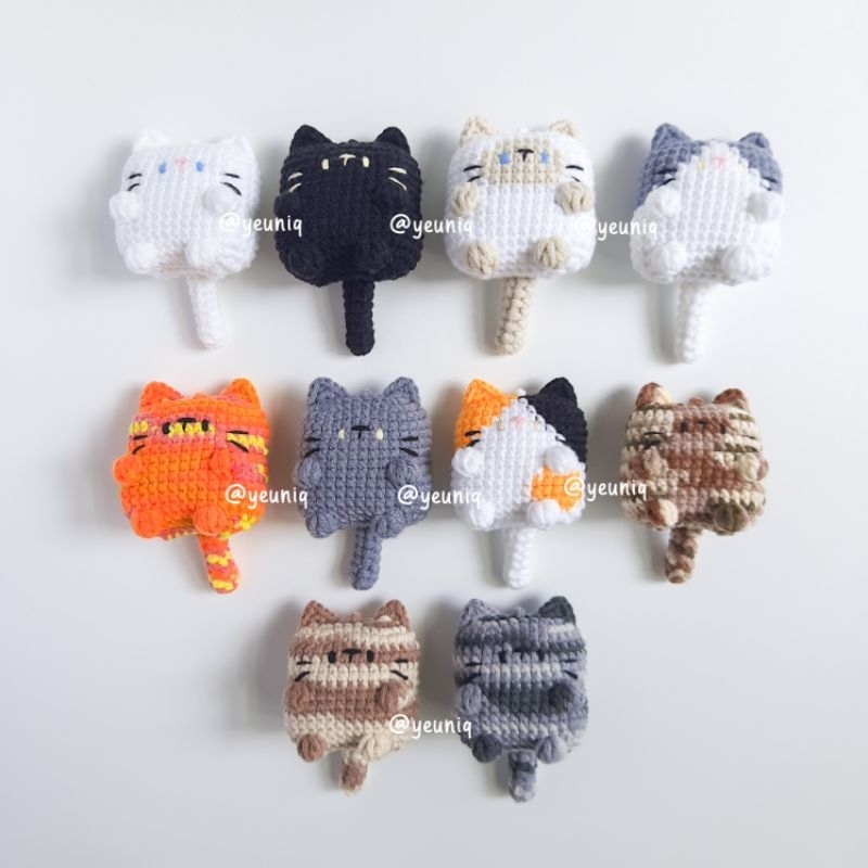 Tofu Cat Milk Cotton Amigurumi Bag Charm Keychain | Gantungan Kunci Boneka Rajut by YEUNIQ
