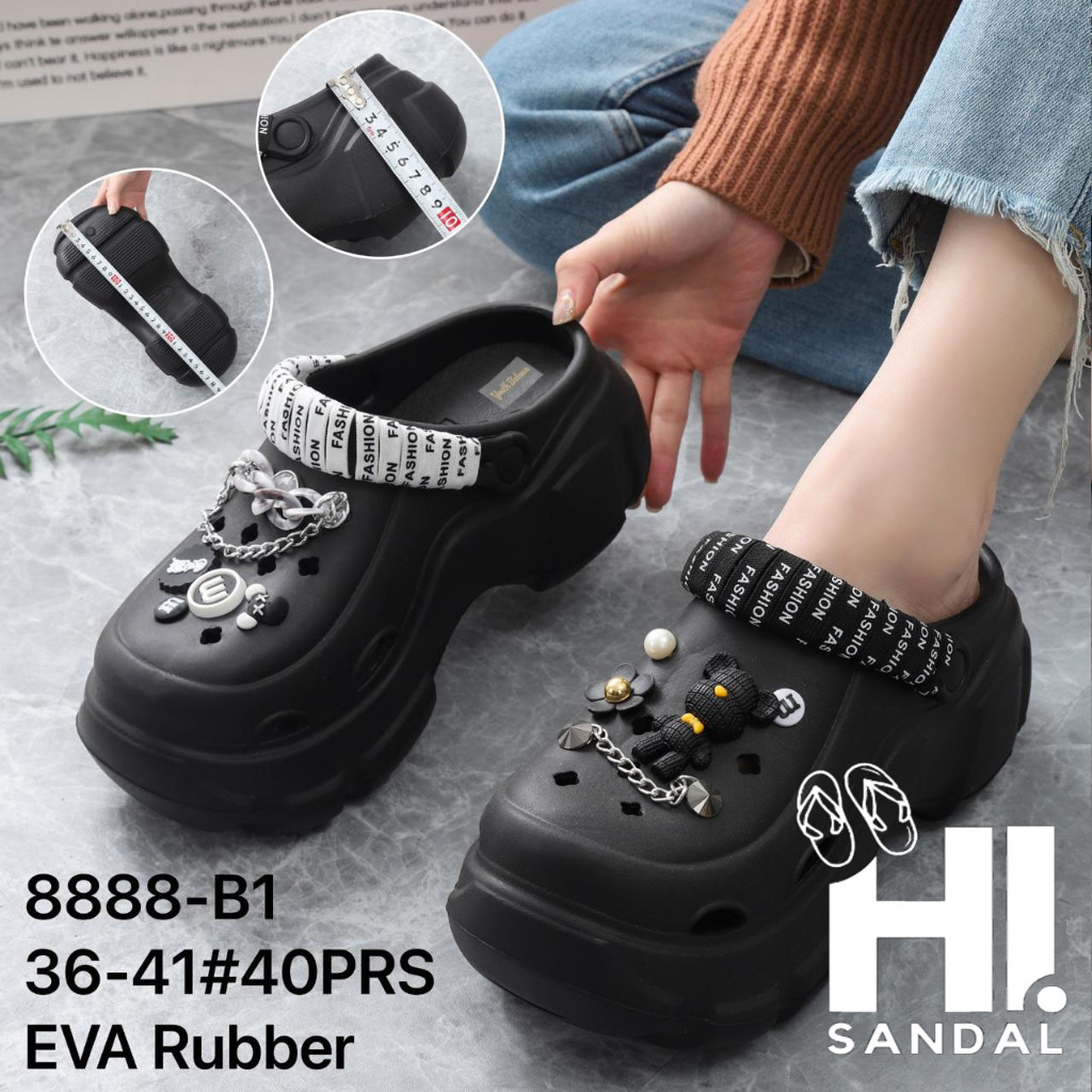 Sandal Baim Bangkok Eva Wedges Rubber / Sandal Wanita Wedges / Sandal Perempuan Jibbitz Classic / Sa