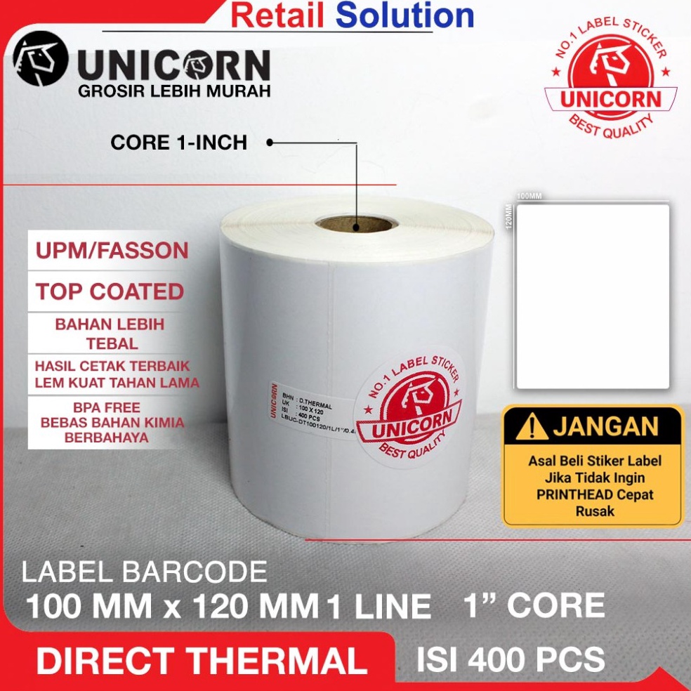 

KODE U38X Stiker Label Barcode Thermal 1x12 mm 1 x 12 mm 1x12mm