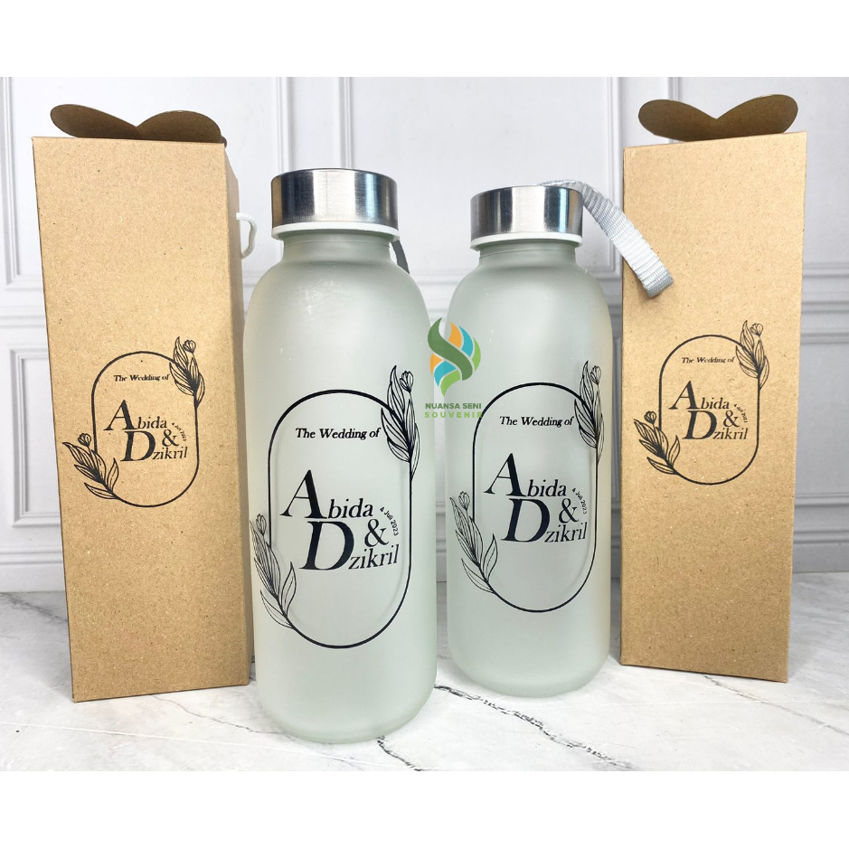 Souvenir Botol Doff 420ml Tumbler Minum Termos Infuser Water Kaca Sablon Kemas Box Rustic